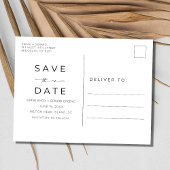 Schwarz-weiße einfache Hochzeit am Strand Save the Ankündigungspostkarte