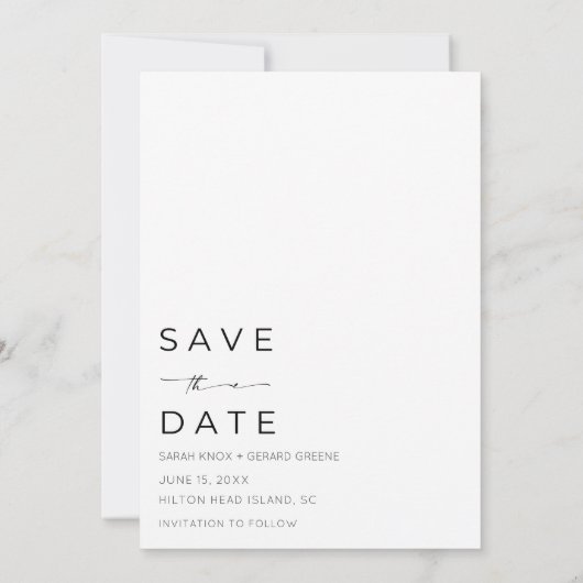 Schwarz-weiße einfache Hochzeit am Strand Save the Save The Date (Rückseite)
