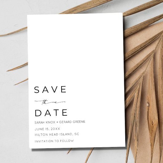 Schwarz-weiße einfache Hochzeit am Strand Save the Save The Date
