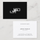 Schwarz-weiße, einfache, moderne Mit Monogramm Vor Visitenkarte (Vorne/Hinten)