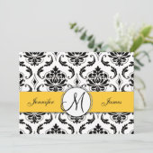 Schwarz-weiße Einladung von Damask Yellow Wedding (Stehend Vorderseite)