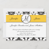 Schwarz-weiße Einladung von Damask Yellow Wedding (Rückseite)