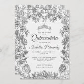Schwarz-weiße Einladung von Quinceanera (Vorne/Hinten)