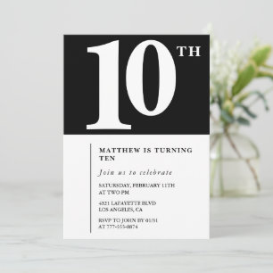 Schwarz-weiße Einladung zum 10. Geburtstag Chic
