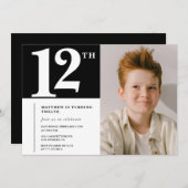 Schwarz-weiße Einladung zum 12. Geburtstag Chic Fo (Vorne/Hinten)
