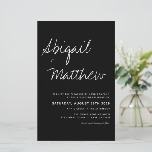 Schwarz-weiße Einladung zur Hochzeit (Stehend Vorderseite)