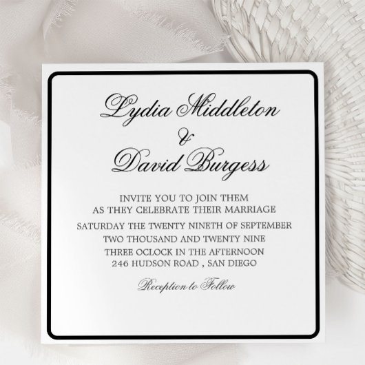 Schwarz-weiße Einladung zur Hochzeit in Monogram