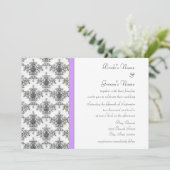 Schwarz-weiße Einladungen zu einer Lila Damassohle (Stehend Vorderseite)