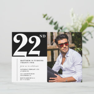 Schwarz-weiße Einladungen zum 22. Geburtstag