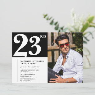 Schwarz-weiße Einladungen zum 23. Geburtstag