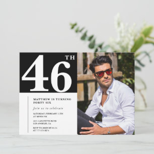 Schwarz-weiße Einladungen zum 46. Geburtstag Foto