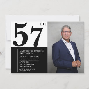 Schwarz-weiße Einladungen zum 57. Geburtstag Foto