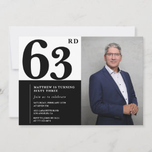 Schwarz-weiße Einladungen zum 63. Geburtstag Foto