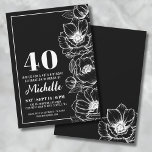 Schwarz-weiße Elegant Floral 40. Geburtstag Einladung<br><div class="desc">Die elegante 40. Geburtstagsfeier-Party Einladung lädt zum Verweilen ein. Das Design ist elegant mit schwarzem Hintergrund gehalten und bietet insgesamt einen eleganten Schwarz-Weiß-Look. Die zarte, anemonische Blume, die eine Touch der Eleganz schafft, runter. Obwohl es sich um anemonische Blume handelt, können sie einen ziemlich allgemeinen Blumenlook abgewinnen. Ein einfacher Rahmen...</div>