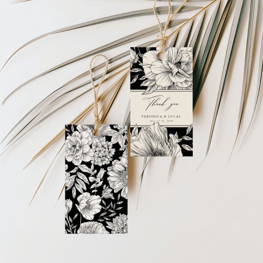 Schwarz-weiße Elegant Floral Wedding Vielen Dank Geschenkanhänger