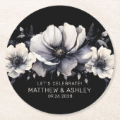 Schwarz-weiße Elegant-Hochzeit Runder Pappuntersetzer (Vorderseite)