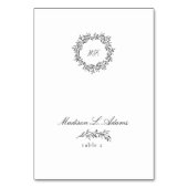 Schwarz-weiße Elegant Leaf Foldable Name Platzkart Tischnummer (Vorderseite)