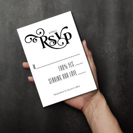 Schwarz-weiße Elegant-Typografie-Hochzeit RSVP Karte