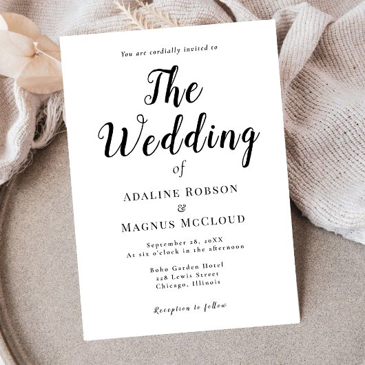 Schwarz-weiße Elegant-Typografie-SkriptWedding Einladung