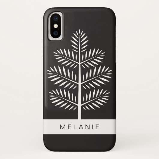 Schwarz-weiße elegante botanische Tropenzweig Case-Mate iPhone Hülle (Rückseite)