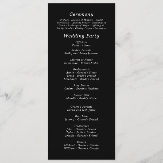 Schwarz-weiße Elegante Einfache Skripthochzeit Programm (Rückseite)