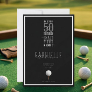 Schwarz-weiße elegante Golfball 50 Geburtstags-Par Einladung