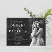 Schwarz-weiße, elegante Hochzeit im Foto Einladung (Stehend Vorderseite)