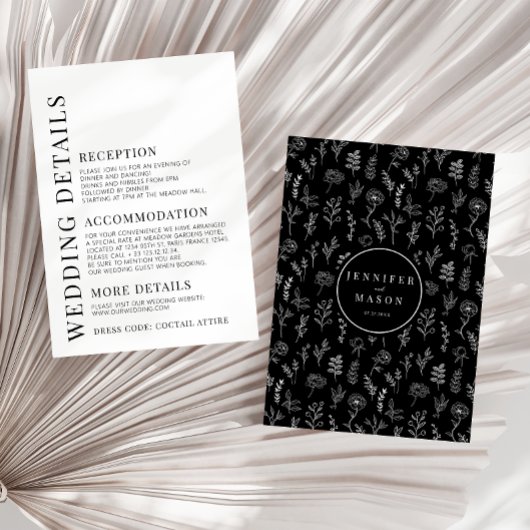 Schwarz-weiße elegante Hochzeitskarten Begleitkarte