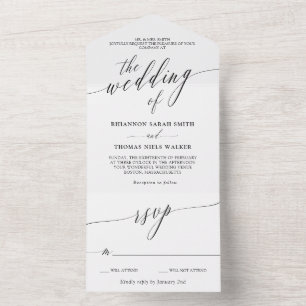 Schwarz Weiße Elegante Kalligrafie Hochzeit All In One Einladung