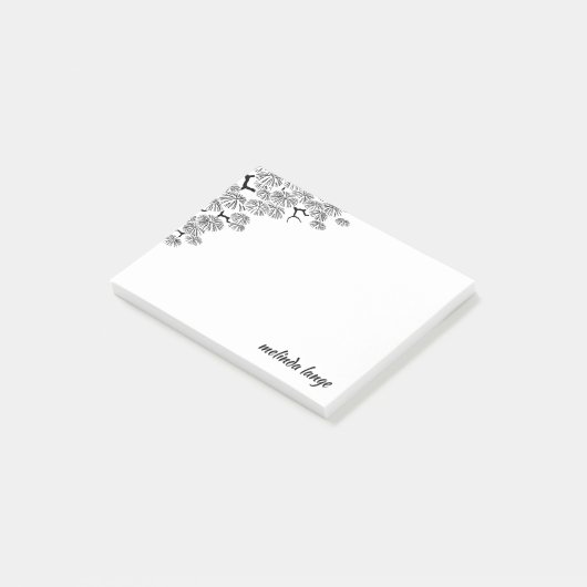 Schwarz-weiße elegante Kiefernzweigung Post-it Klebezettel (angewinkelt)