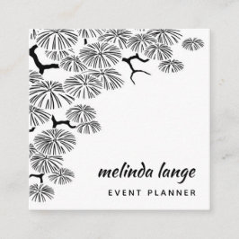Schwarz-weiße elegante Kiefernzweigung Quadratische Visitenkarte