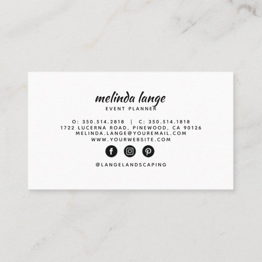 Schwarz-weiße elegante Kiefernzweigung Visitenkarte (Rückseite)