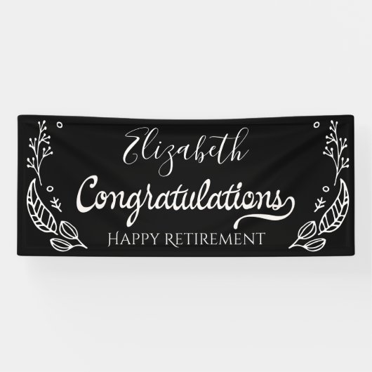 Schwarz-weiße Elegante Monogram Happy Retirement Banner (Horizontal)