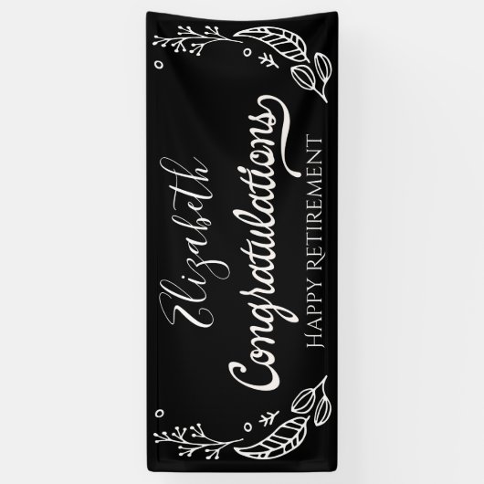 Schwarz-weiße Elegante Monogram Happy Retirement Banner (Vertikal)