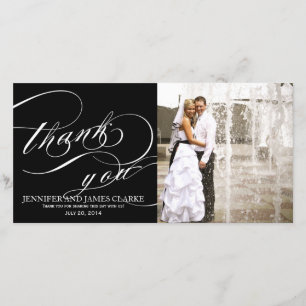 Schwarz-weiße, elegante Script-Hochzeit Vielen Dan Dankeskarte