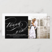 Schwarz-weiße, elegante Script-Hochzeit Vielen Dan Dankeskarte (Vorne/Hinten)