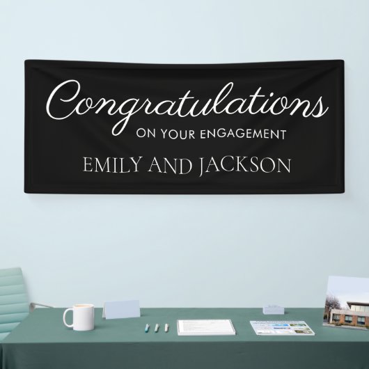 Schwarz-weiße Elegante Script-Verlobung Banner (Messe)