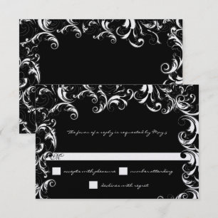 Schwarz-weiße elegante Swirl-Hochzeit  Einladung