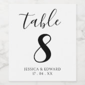 Schwarz-weiße Elegante Tischnummer Einfaches Skrip Weinetikett (Einzelnes Label)