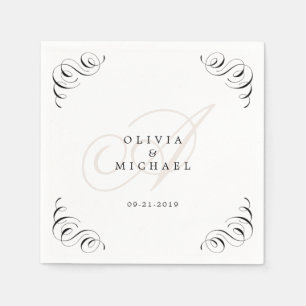 Schwarz-weiße, elegante Vintage geblüht Kalligraph Serviette