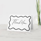 Schwarz Weiße Elegante Wellenförmige Hochzeit Dankeskarte (Vorderseite)