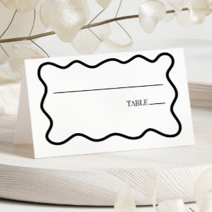 Schwarz Weiße Elegante Wellenförmige Hochzeit Platzkarte