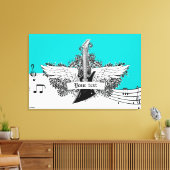 Schwarz-weiße elektrische Gitarre mit Flügelprint Leinwanddruck (Insitu (Wohnzimmer))