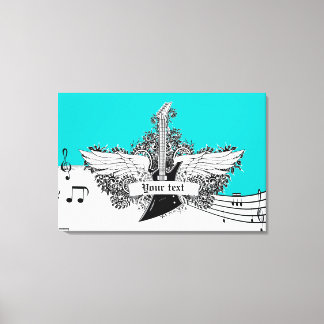 Schwarz-weiße elektrische Gitarre mit Flügelprint Leinwanddruck