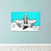 Schwarz-weiße elektrische Gitarre mit Flügelprint Leinwanddruck (Insitu (Holzboden))