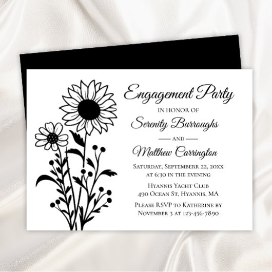 Schwarz-weiße Engagement-Partei für Blumensonnenbl Einladung