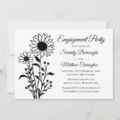 Schwarz-weiße Engagement-Partei für Blumensonnenbl Einladung (Vorderseite)