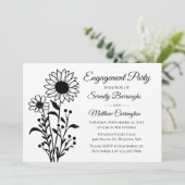 Schwarz-weiße Engagement-Partei für Blumensonnenbl Einladung (Stehend Vorderseite)