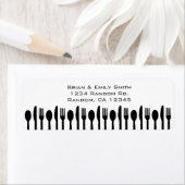 Schwarz-weiße Essgeräte Rücksendeadressen-Aufklebe (Insitu)