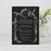 Schwarz-weiße Eukalyptus Wreath Monogram Wedding Einladung (Stehend Vorderseite)